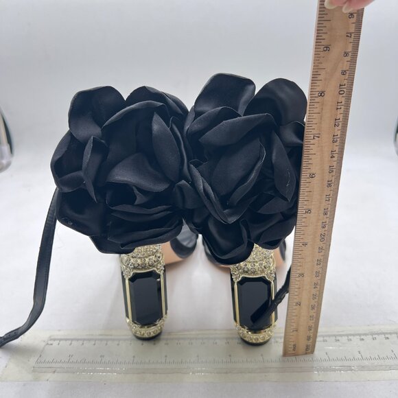 FSJ Black Open Toe Stylish Sandals Ankle Strap Crystal Heels Wedding Party Shoes - Picture 5 of 8